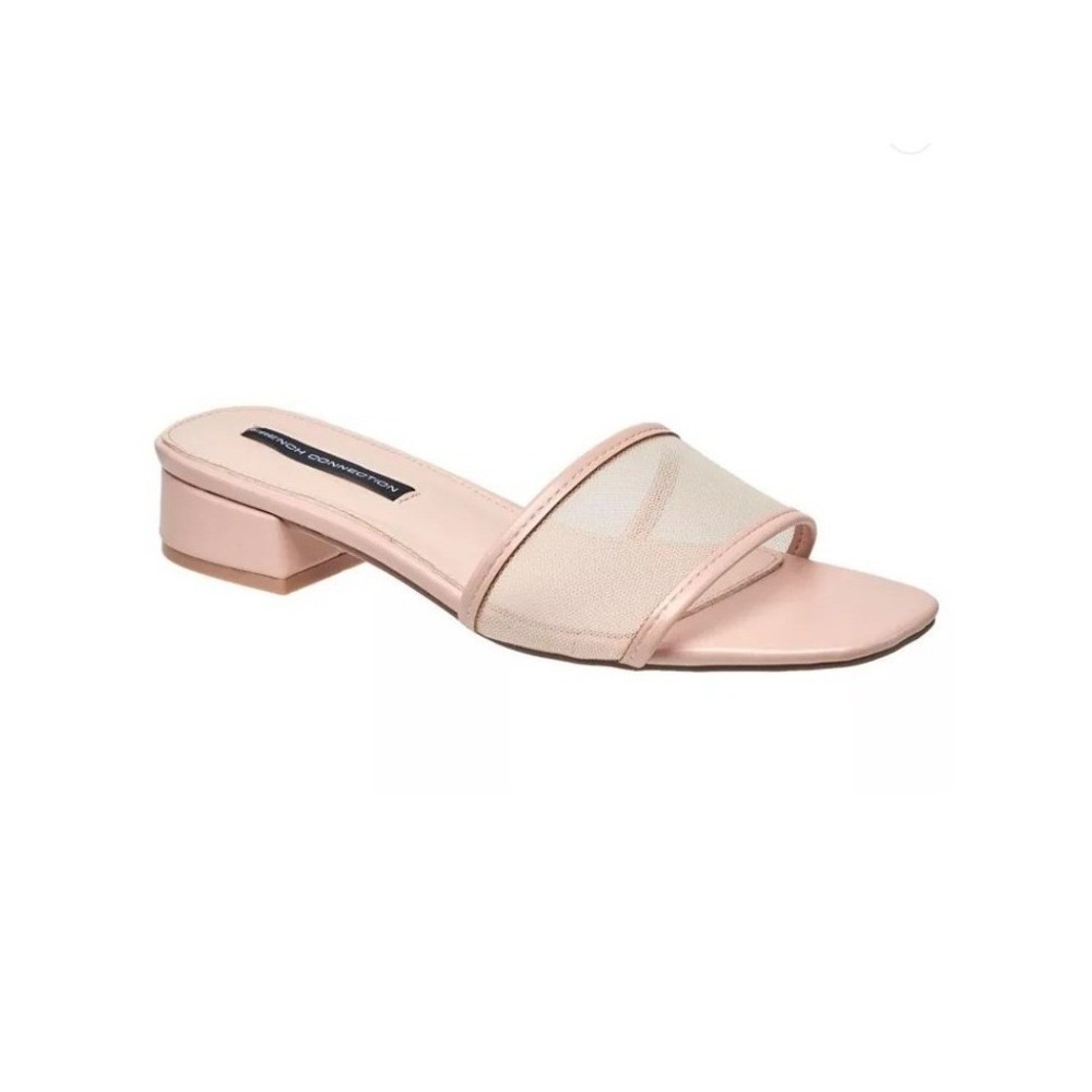 French Connection Pierre Mesh Slide Sandals Womens Size 8 Blush Block Heel EUC
